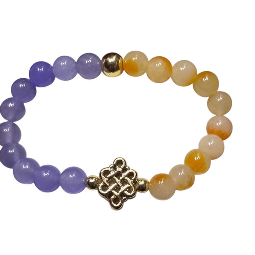 2-tone beaded bracelet  beads appear purple amethyst and yellow/orange jade
